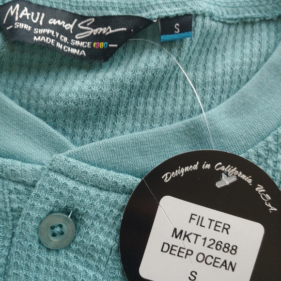 MAUI and Sons NEW Waffle Knit Henley Deep Ocean - Picture 5 of 8